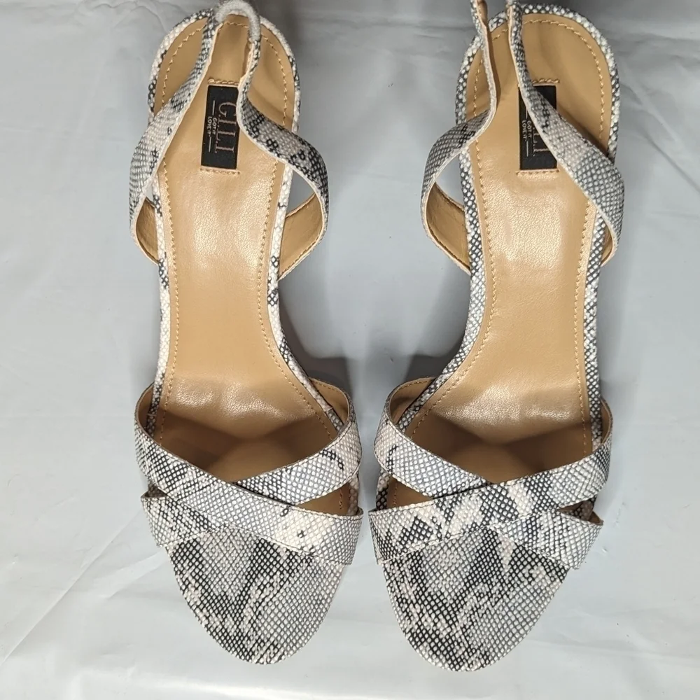 G.I.L.I. Cross-band Sling Back Mid-heel Pumps Loren Snakeskin Women's 8.5M NIB
